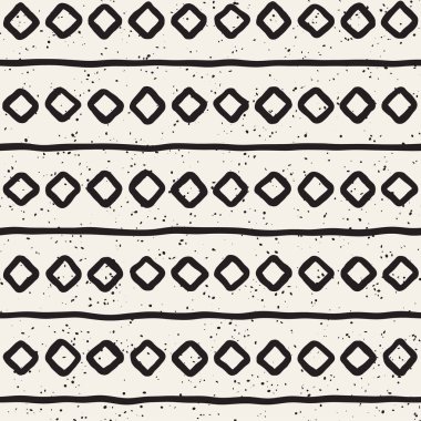 El çizimi pürüzsüz desen. Soyut geometrik şekiller arka plan siyah ve beyaz. Vektör etnik stil kirli dokusu.