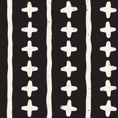 El çizimi pürüzsüz desen. Soyut geometrik şekiller arka plan siyah ve beyaz. Vektör etnik stil kirli dokusu.