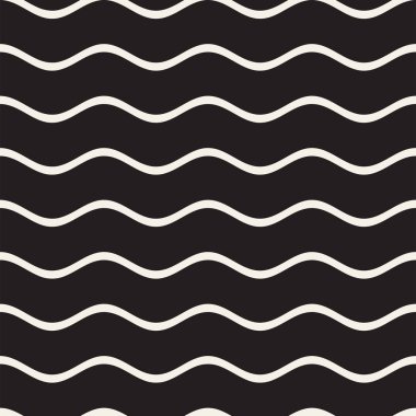 Vektör sorunsuz siyah ve beyaz dalgalı basit desen hatları. Geometrik arka plan