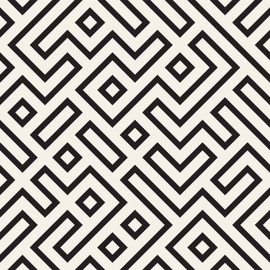Düzensiz labirent hat kafes. Geometrik arka plan tasarlamak. Vektör Dikişsiz siyah-beyaz desen.
