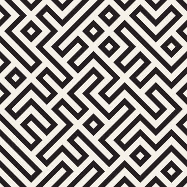 Düzensiz labirent hat kafes. Geometrik arka plan tasarlamak. Vektör Dikişsiz siyah-beyaz desen.