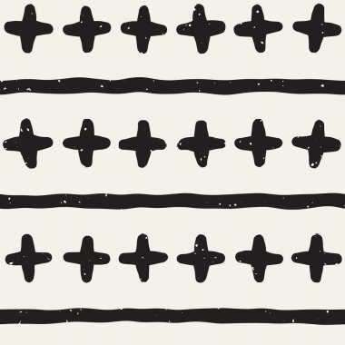 El çizimi pürüzsüz desen. Soyut geometrik şekiller arka plan siyah ve beyaz. Vektör etnik stil kirli dokusu.