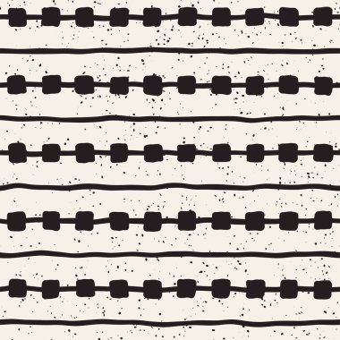 Elle çizilmiş stil etnik seamless modeli. Grungy geometrik şekiller arka plan siyah ve beyaz.