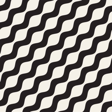 Vektör sorunsuz siyah beyaz dalgalı çizgi deseni. Geometrik basit arka plan tasarlamak.