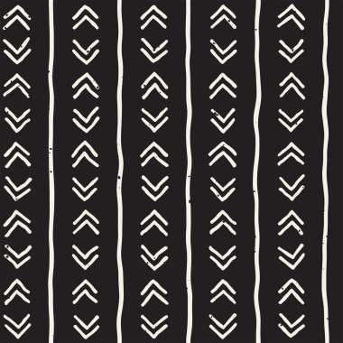 El çizimi pürüzsüz desen. Soyut geometrik şekiller arka plan siyah ve beyaz. Vektör etnik stil kirli dokusu.