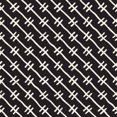 El çizimi pürüzsüz desen. Soyut geometrik şekiller arka plan siyah ve beyaz. Vektör etnik stil kirli dokusu.