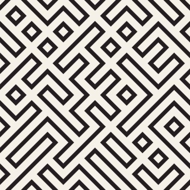 Düzensiz labirent hat kafes. Geometrik arka plan tasarlamak. Vektör Dikişsiz siyah-beyaz desen.