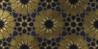 Geleneksel oryantal grafik motiflerle alan arka plan tasarımı. Altın sanatsal doku ile İslam dekoratif desen. Çizgiler ve geometrik kiremitli süsler titreşim ile Arap etnik mozaik.