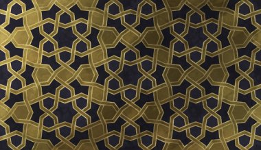 Geleneksel oryantal grafik motiflerle alan arka plan tasarımı. Altın sanatsal doku ile İslam dekoratif desen. Çizgiler ve geometrik kiremitli süsler titreşim ile Arap etnik mozaik.