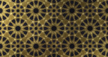 Geleneksel oryantal grafik motiflerle alan arka plan tasarımı. Altın sanatsal doku ile İslam dekoratif desen. Çizgiler ve geometrik kiremitli süsler titreşim ile Arap etnik mozaik.