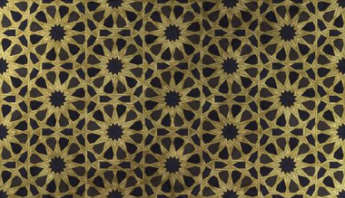 Geleneksel oryantal grafik motiflerle alan arka plan tasarımı. Altın sanatsal doku ile İslam dekoratif desen. Çizgiler ve geometrik kiremitli süsler titreşim ile Arap etnik mozaik.