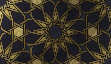 Geleneksel oryantal grafik motiflerle alan arka plan tasarımı. Altın sanatsal doku ile İslam dekoratif desen. Çizgiler ve geometrik kiremitli süsler titreşim ile Arap etnik mozaik.