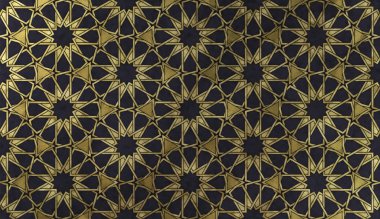 Geleneksel oryantal grafik motiflerle alan arka plan tasarımı. Altın sanatsal doku ile İslam dekoratif desen. Çizgiler ve geometrik kiremitli süsler titreşim ile Arap etnik mozaik.