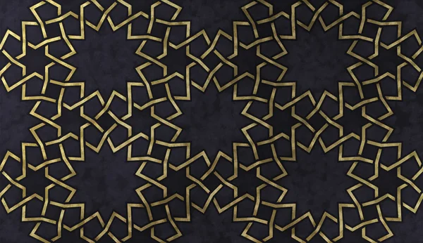 基于传统东方图形图案的背景设计 具有金色艺术质感的伊斯兰教装饰图案 阿拉伯民族马赛克与交错线和几何瓷砖装饰 — 图库照片