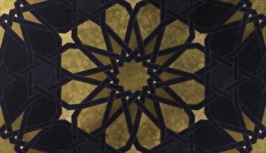 Geleneksel oryantal grafik motiflerle alan arka plan tasarımı. Altın sanatsal doku ile İslam dekoratif desen. Çizgiler ve geometrik kiremitli süsler titreşim ile Arap etnik mozaik.