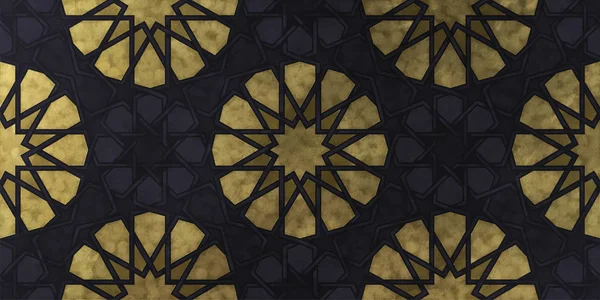伝統的な東洋のグラフィック モチーフに基づく背景デザイン 黄金の芸術的な質感を持つイスラムの装飾的なパターン インター レース ラインと幾何学的なアラビアの民族モザイク タイル張りの装飾品 — ストック写真
