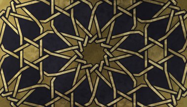 Geleneksel oryantal grafik motiflerle alan arka plan tasarımı. Altın sanatsal doku ile İslam dekoratif desen. Çizgiler ve geometrik kiremitli süsler titreşim ile Arap etnik mozaik.