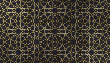 Geleneksel oryantal grafik motiflerle alan arka plan tasarımı. Altın sanatsal doku ile İslam dekoratif desen. Çizgiler ve geometrik kiremitli süsler titreşim ile Arap etnik mozaik.