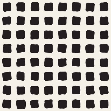 El çekilmiş siyah beyaz mürekkep soyut seamless modeli. Vektör şık doku. Tek renkli geometrik shappes boya fırça satırları