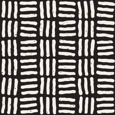 El çekilmiş siyah beyaz mürekkep soyut seamless modeli. Vektör şık doku. Tek renkli geometrik shappes boya fırça satırları