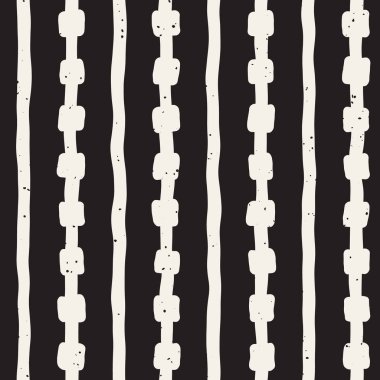 El çekilmiş siyah beyaz mürekkep soyut seamless modeli. Vektör şık doku. Tek renkli geometrik shappes boya fırça satırları