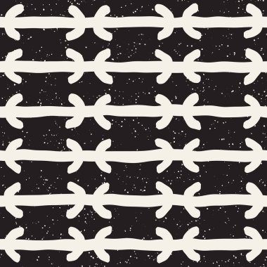 El çekilmiş siyah beyaz mürekkep soyut seamless modeli. Vektör şık doku. Tek renkli geometrik shappes boya fırça satırları