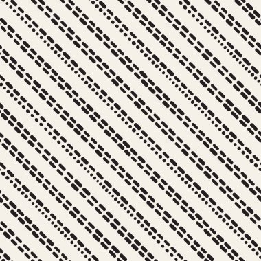 Siyah ve beyaz düzensiz kesik çizgiler desen yuvarlanır. Modern soyut vektör sorunsuz arka plan. Şık kaotik çizgili Mozaik