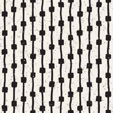 El çekilmiş siyah beyaz mürekkep soyut seamless modeli. Vektör şık doku. Tek renkli geometrik shappes boya fırça satırları