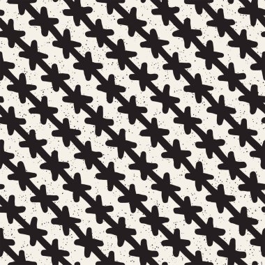 El çekilmiş siyah beyaz mürekkep soyut seamless modeli. Vektör şık doku. Tek renkli geometrik shappes boya fırça satırları