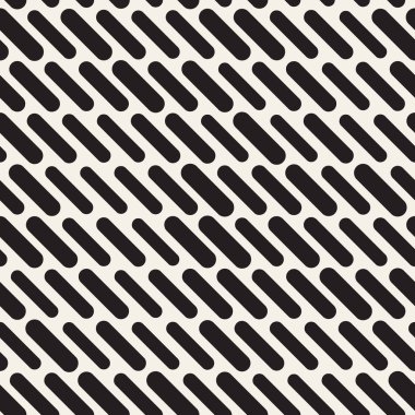 Siyah ve beyaz düzensiz kesik çizgiler desen yuvarlanır. Modern soyut vektör sorunsuz arka plan. Şık kaotik çizgili Mozaik