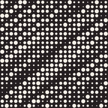 Modern şık noktalı resim doku. Rasgele daireler ile sonsuz arka plan. Vektör Dikişsiz mozaik desen.