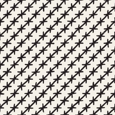El çekilmiş siyah beyaz mürekkep soyut seamless modeli. Vektör şık doku. Tek renkli geometrik shappes boya fırça satırları