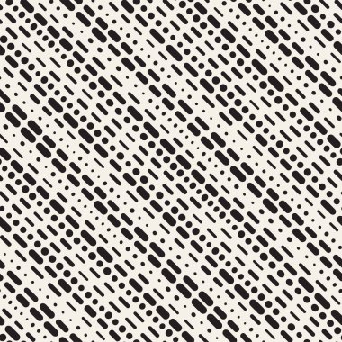 Siyah ve beyaz düzensiz kesik çizgiler desen yuvarlanır. Modern soyut vektör sorunsuz arka plan. Şık kaotik çizgili Mozaik