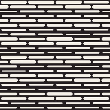 Siyah ve beyaz düzensiz kesik çizgiler desen yuvarlanır. Modern soyut vektör sorunsuz arka plan. Şık kaotik çizgili Mozaik