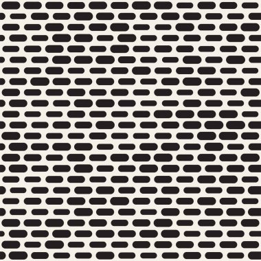 Siyah ve beyaz düzensiz kesik çizgiler desen yuvarlanır. Modern soyut vektör sorunsuz arka plan. Şık kaotik çizgili Mozaik