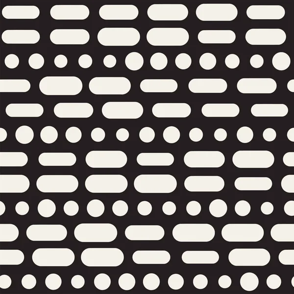 Černé a bílé nepravidelné zaoblené přerušované čáry vzoru. Moderní abstraktní vektor bezešvé pozadí. Stylový chaotické pruhy mozaika — Stockový vektor