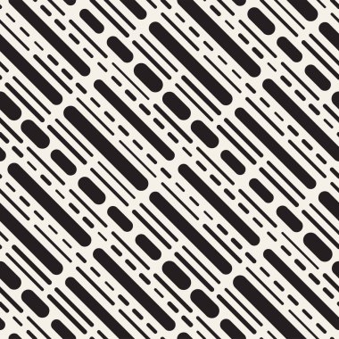 Siyah ve beyaz düzensiz kesik çizgiler desen yuvarlanır. Modern soyut vektör sorunsuz arka plan. Şık kaotik çizgili Mozaik