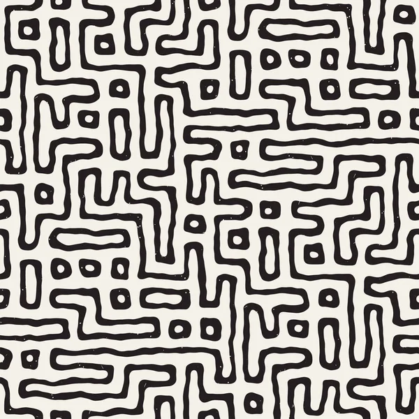 Vector Seamless Black and White Rounded Irregular Maze Pattern. Абстрактный фон — стоковый вектор
