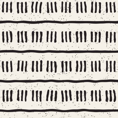 El çekilmiş siyah beyaz mürekkep soyut seamless modeli. Vektör şık grunge doku. Tek renkli geometrik shappes boya fırça satırları