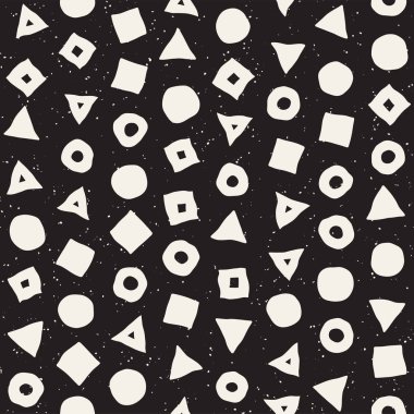 El çekilmiş siyah beyaz mürekkep soyut seamless modeli. Vektör şık grunge doku. Tek renkli geometrik dağınık şekiller