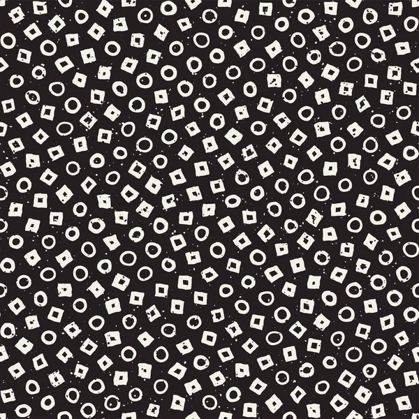 Handgezeichnete Schwarz-Weiß-Tusche abstrakte nahtlose Muster. Vektor stilvolle Grunge-Textur. Monochrom geometrisch gestreute Formen — Stockvektor
