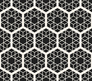 Vektör kusursuz soyut desen. Modern stil çizgili kafes dokusu. Altıgen elementlerle geometrik fayanslar tekrarlanıyor.
