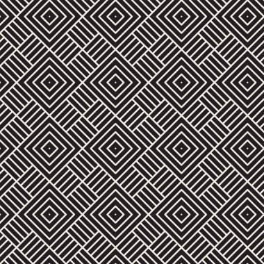 Vektör seamless modeli. Özet satırları arka plan yinelenen. Siyah ve beyaz geometrik kafes tasarım. Modern şık doku.