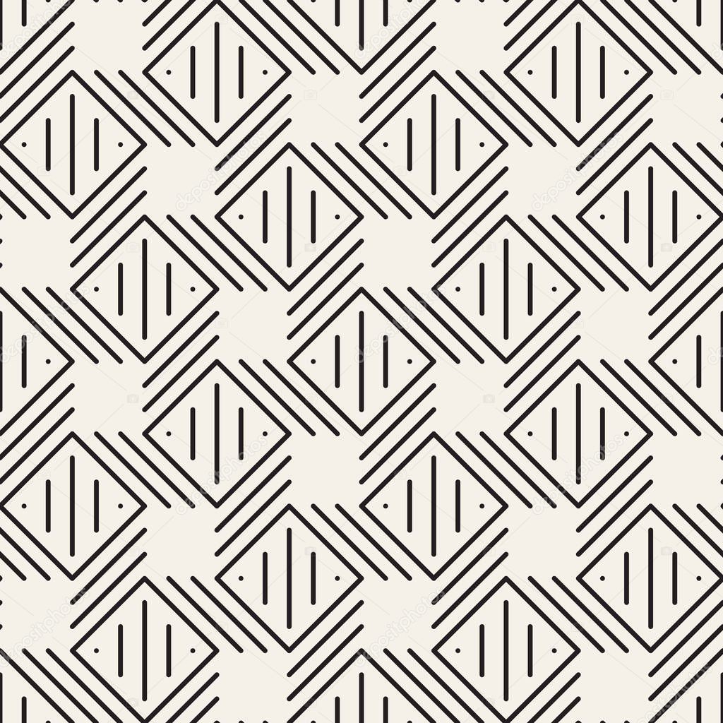 Vector seamless pattern. Modern stylish abstract texture. Repeating geometric rhombuses and thin lines background.