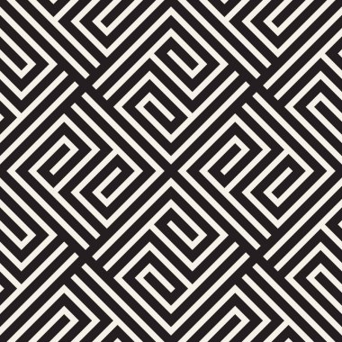 Sarmal çizgiler ile soyut desen. Vektör kesintisiz geometrik döşeme arka plan. Siyah ve beyaz doğrusal kafes tasarımı.