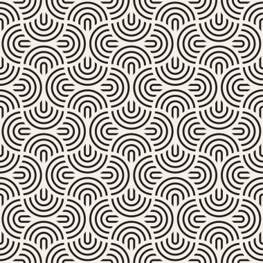 Vektör seamless modeli. Arka plan yinelenen. Siyah ve beyaz geometrik kafes tasarım. Çemberler süsleme. Modern şık doku.