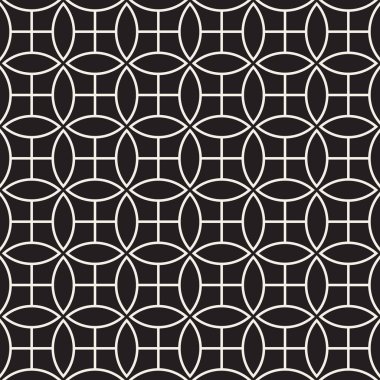 Vektör seamless modeli. Arka plan yinelenen. Siyah ve beyaz geometrik kafes tasarım. İnce süsleme fayans hatları yuvarlak.