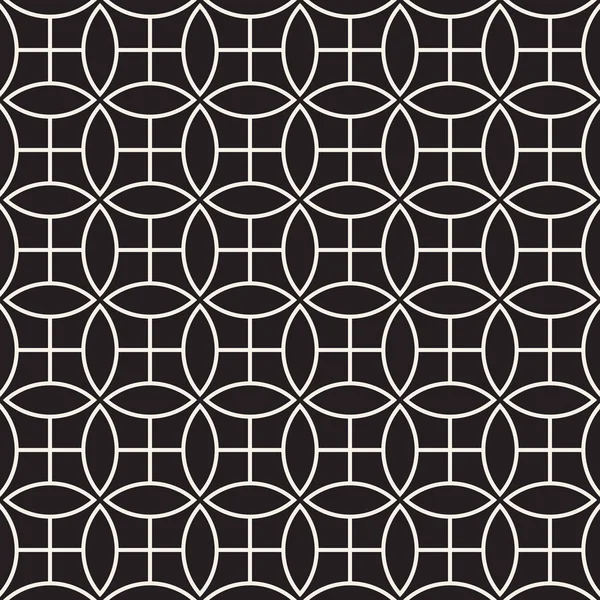 Vektor nahtlose Muster. Wiederholung abstrakter Hintergründe. Schwarz-weiße geometrische Gitterkonstruktion. dünne runde Linien Fliesen Ornament. — Stockvektor