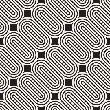 Vektör seamless modeli. Tek renkli kalın yuvarlak çizgiler. Dekoratif geometrik çizgiler doku.