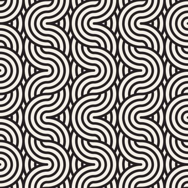 Vektör dikişsiz desen. Dalgalı kalın çizgiler. Geometrik çizgili süs. Yuvarlak çizgili arka plan.